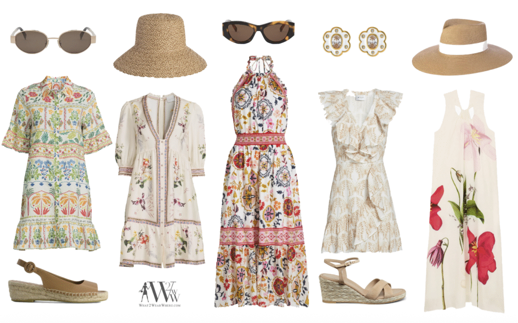 What to pack for Europe travel.  Day dress, comfortable shoes and sunhat 